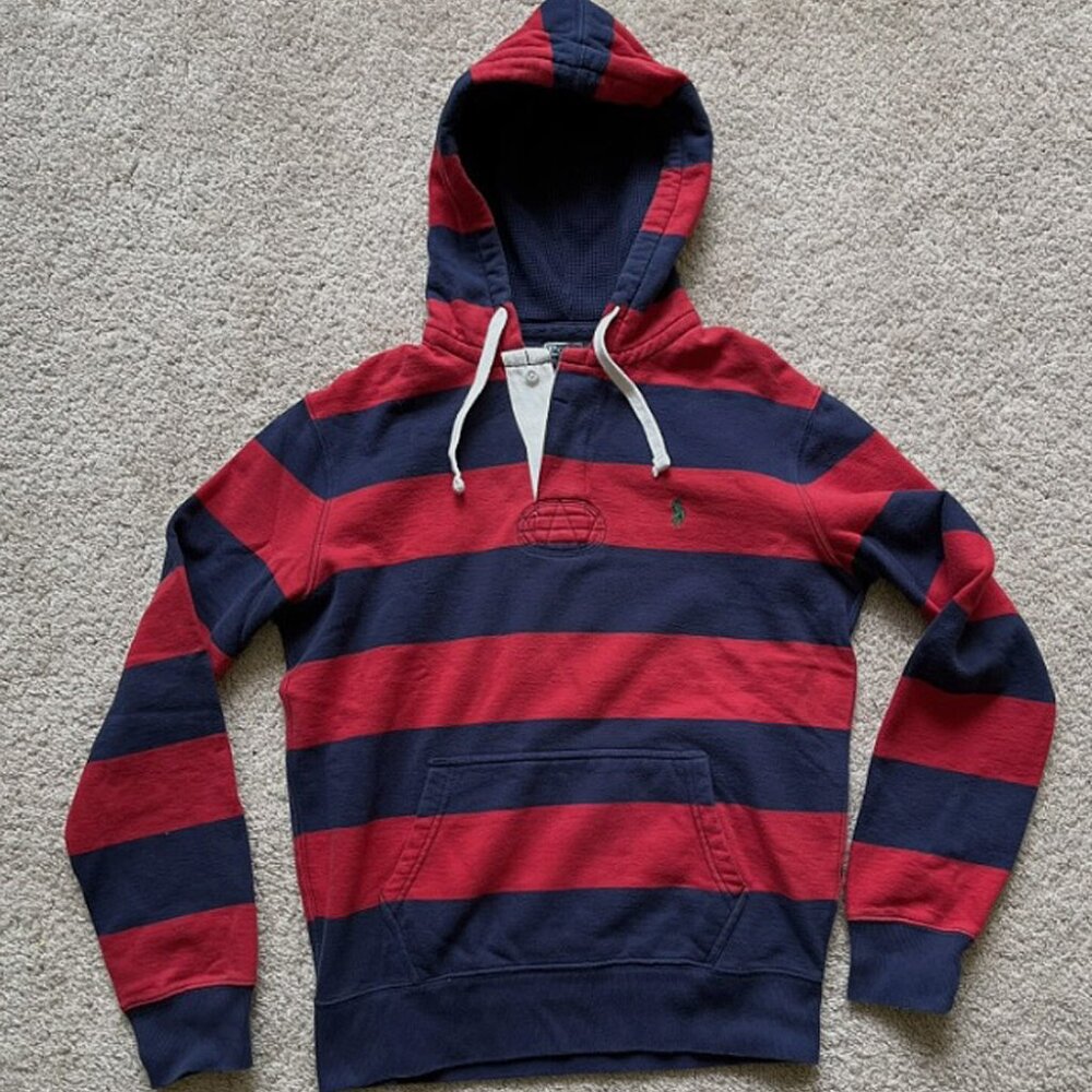 NEW Vintage Polo Ralph Lauren Hoodie Sweatshirt!  Small  Red & Navy Stripe